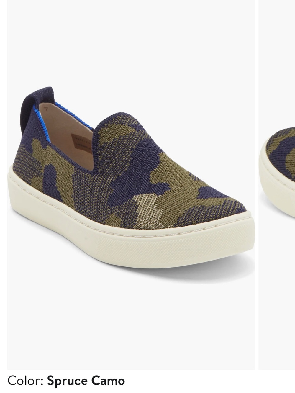 Rothy's Kids Spruce Camo Slip-On Sneaker - Olive, Navy, Cream